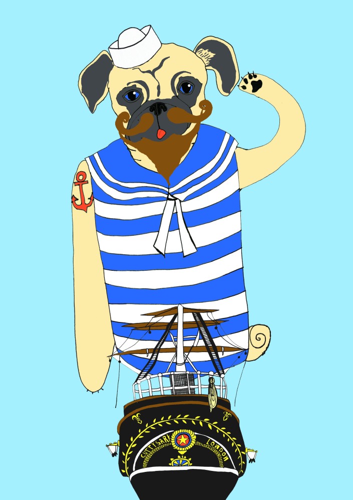 Sailor Pug finished blue sky
